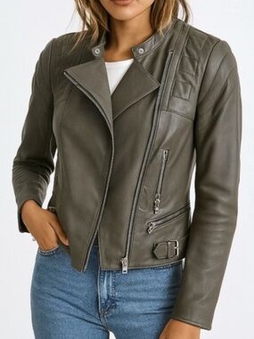 Closed Oakes Leather Moto Jacket Genuine 100% Lambskin Biker Jacket size Small